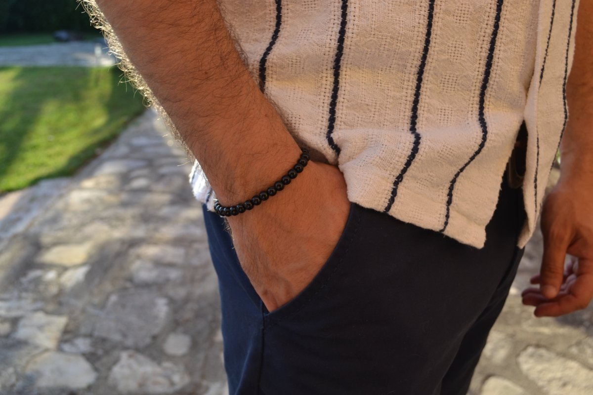 Bracelet en onyx : pierre naturelle de Force intérieure & Protection pour la lithothérapie - Bracelet en Pierre naturelle - Bijoux en Pierre Naturelle